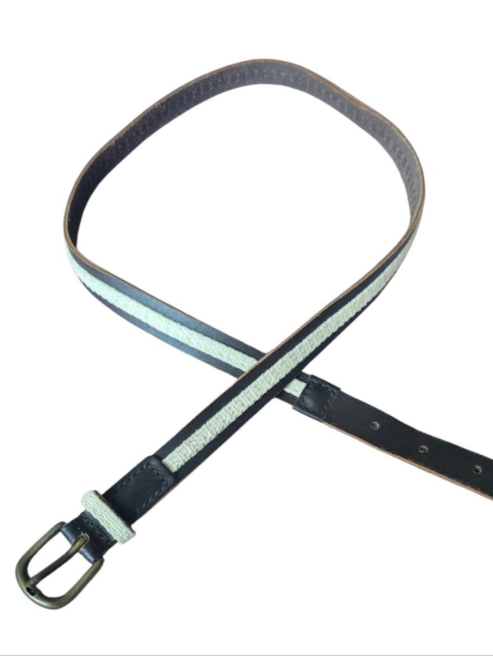 Brown Leather Belt with White Stripe